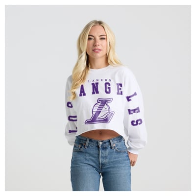 Los Angeles Lakers Fanatics Women's Spirit Jersey Cropped Long Sleeve T-Shirt - White