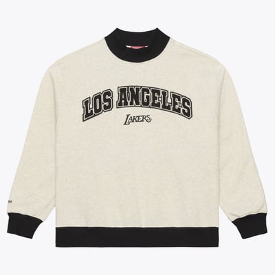 Los Angeles Lakers Mitchell & Ness Women's Cookies & Cream Ribbed Mock Neck Sweatshirt - Oatmeal
