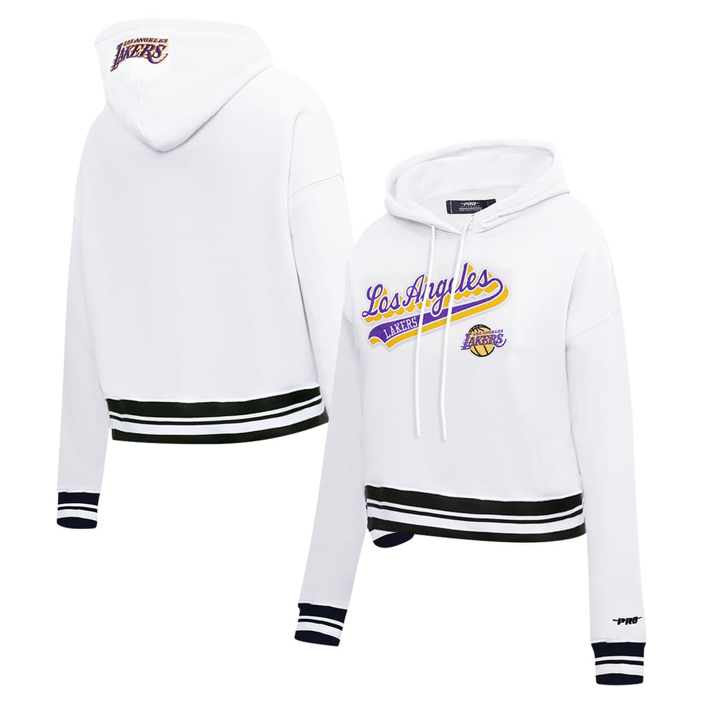 Los Angeles Lakers Pro Standard Women's Script Tail Cropped Pullover Hoodie - White