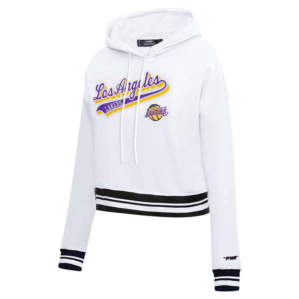 Los Angeles Lakers Pro Standard Women's Script Tail Cropped Pullover Hoodie - White