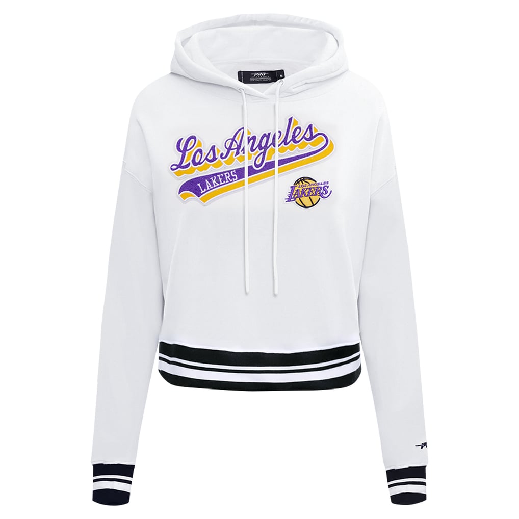 Los Angeles Lakers Pro Standard Women's Script Tail Cropped Pullover Hoodie - White
