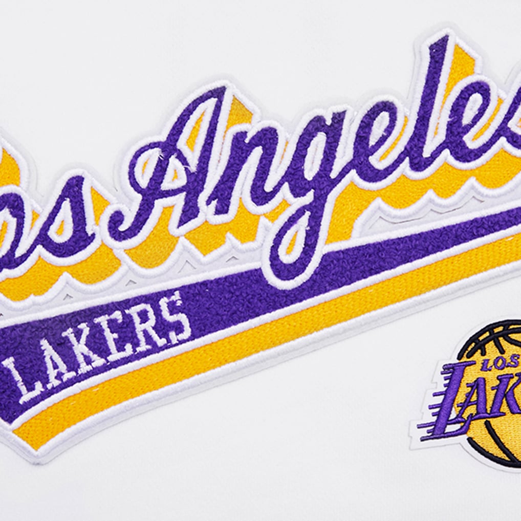 Los Angeles Lakers Pro Standard Women's Script Tail Cropped Pullover Hoodie - White