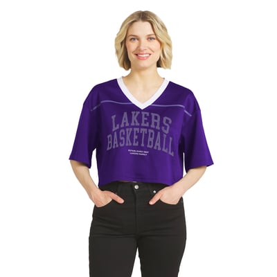  Los Angeles Lakers WEAR by Erin Andrews Women's Cropped Jersey T-Shirt - Purple
