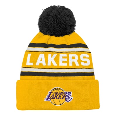 Los Angeles Lakers Youth Backboard Jacquard Cuffed Knit Hat with Pom - Gold