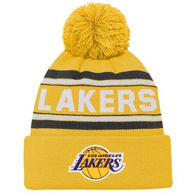  Los Angeles Lakers Outerstuff Youth Backboard Jacquard Cuffed Knit Hat with Pom - Gold