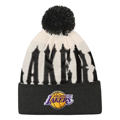 Los Angeles Lakers Outerstuff Youth Rim Rocker Cuffed Knit Hat with Pom - Natural/Black