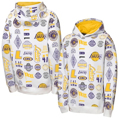 Los Angeles Lakers Outerstuff Youth 3-and-D Allover Hoodie - White