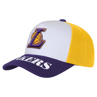 Los Angeles Lakers Outerstuff Youth Logo Three Pro Pinch Pre-Curved Adjustable Hat - White/Purple
