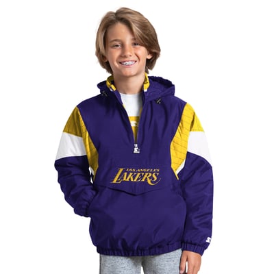 Los Angeles Lakers Starter Youth The Throwback Jr. Half-Zip Hooded Jacket - Purple