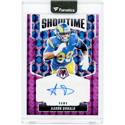 Aaron Donald Los Angeles Rams Autographed 2025 Panini Mosaic Showtime Purple Mosaic #SOS-AAD #18/49 Card 