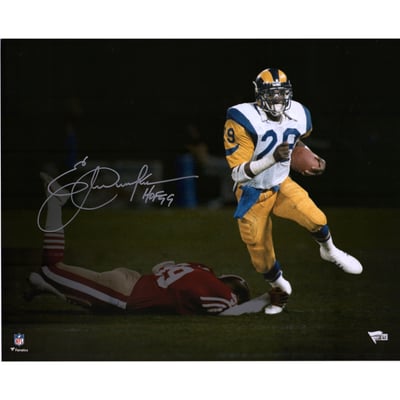 Eric Dickerson Los Angeles Rams Fanatics Authentic Autographed 16" x 20" White Jersey Running Photograph with "HOF 99" Inscription