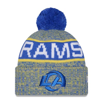 Los Angeles Rams New Era Girls Youth Tri-Color Cuffed Knit Hat with Pom - Royal