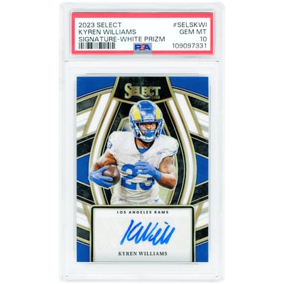 Kyren Williams Los Angeles Rams Autographed 2023 Panini Select White Prizm #SELS-KWI #42/50 PSA Authenticated 10 Card