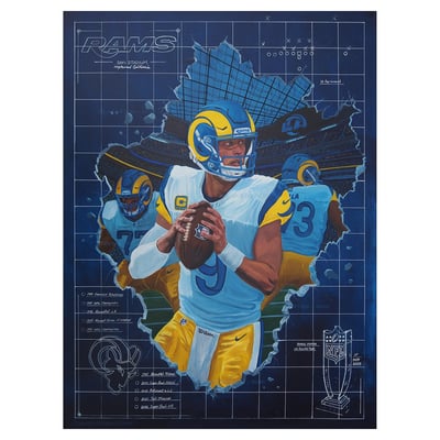 Matthew Stafford Los Angeles Rams Blueprint for Success 28" x 36" Fine Art Canvas Print by Edgar Brown