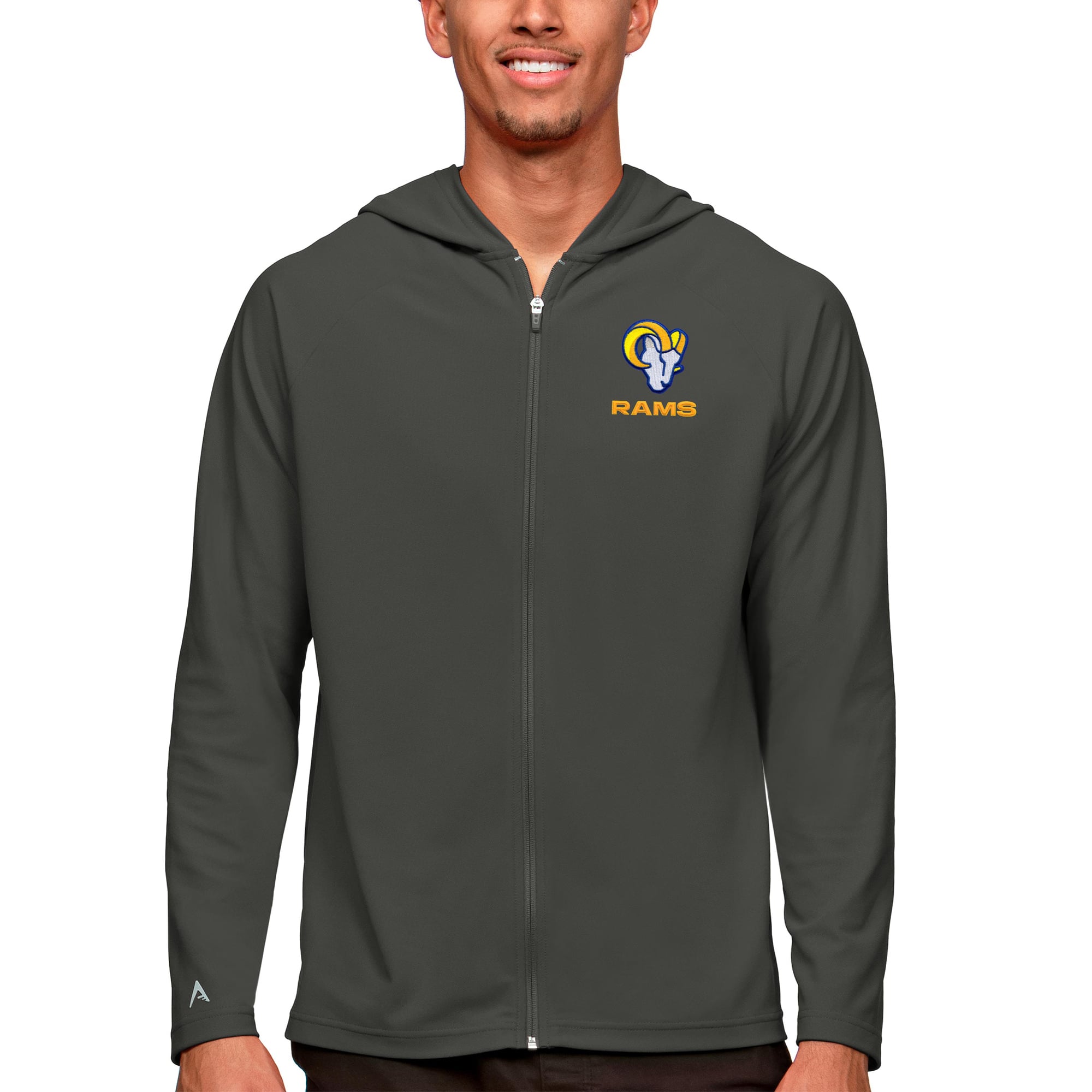 Men's Antigua Charcoal Los Angeles Rams Logo Legacy Full-Zip Hoodie