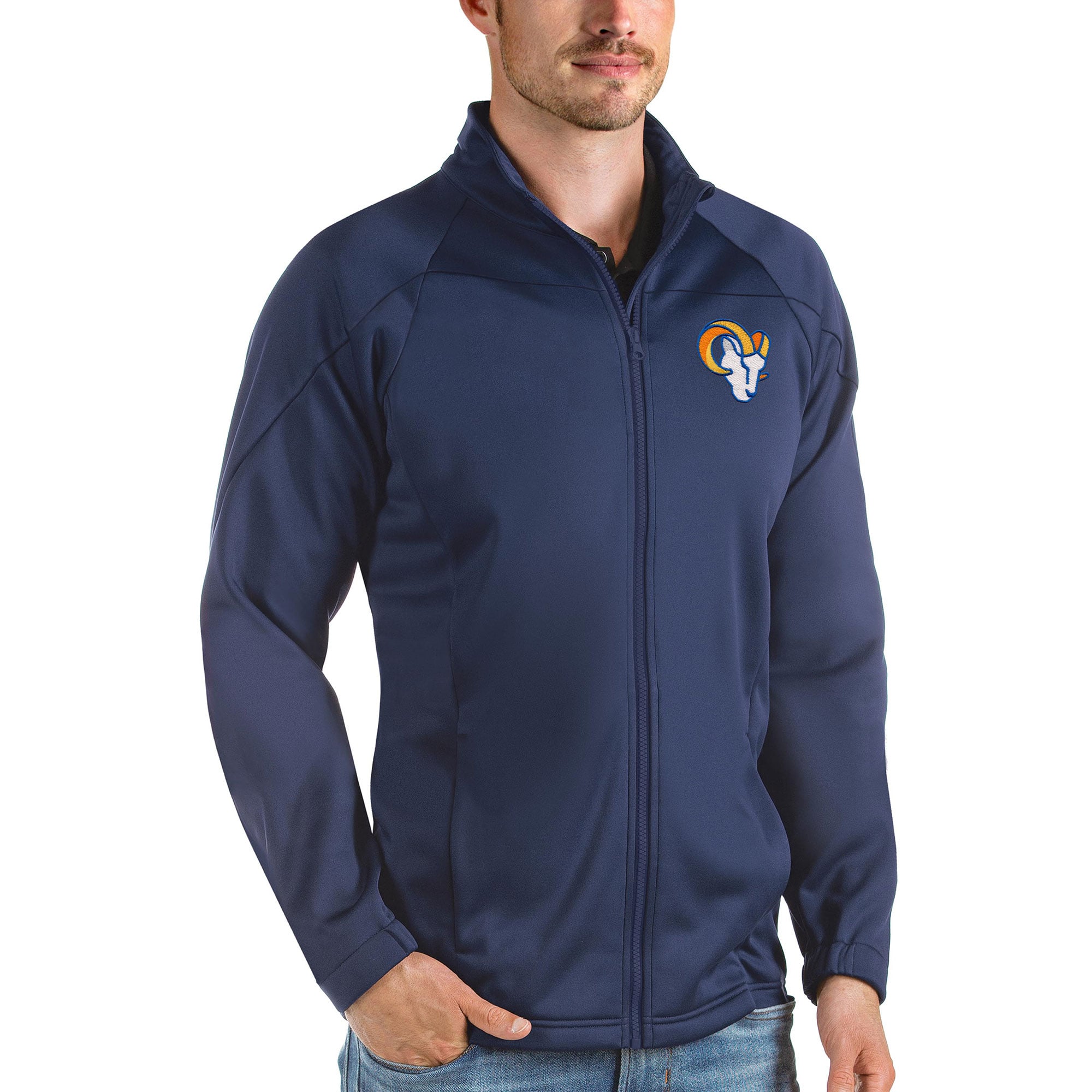 Men's Antigua Navy Los Angeles Rams Links Full-Zip Golf Jacket