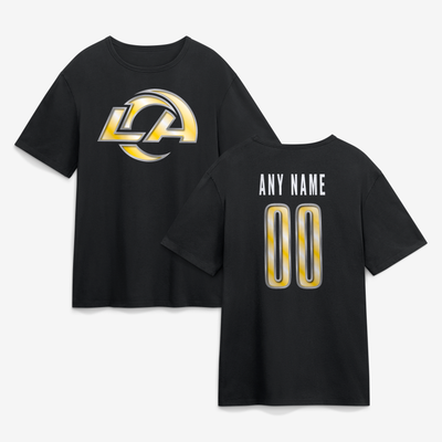Los Angeles Rams  Metallic Mascot Personalized Name & Number T-Shirt - Black
