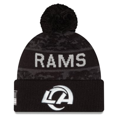 Los Angeles Rams New Era 2026 Salute To Service Cuffed Knit Hat with Pom - Black