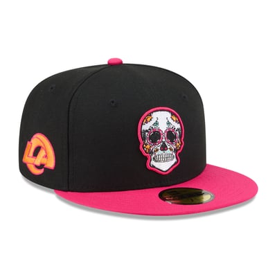 Los Angeles Rams New Era Day Of The Dead 59FIFTY Fitted Hat - Black/Pink