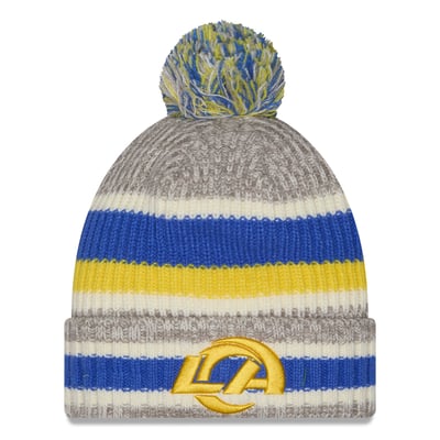 Los Angeles Rams New Era Stripe Cuff Knit Hat with Pom - Royal/Gray