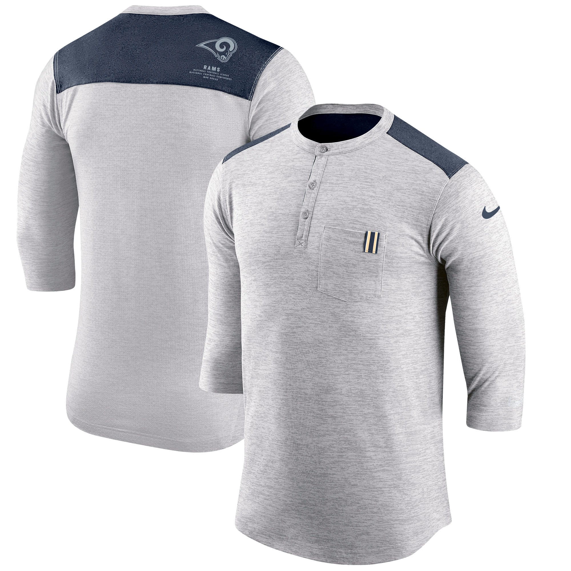 Men's Nike Heathered Gray/Navy Los Angeles Rams Performance Henley
