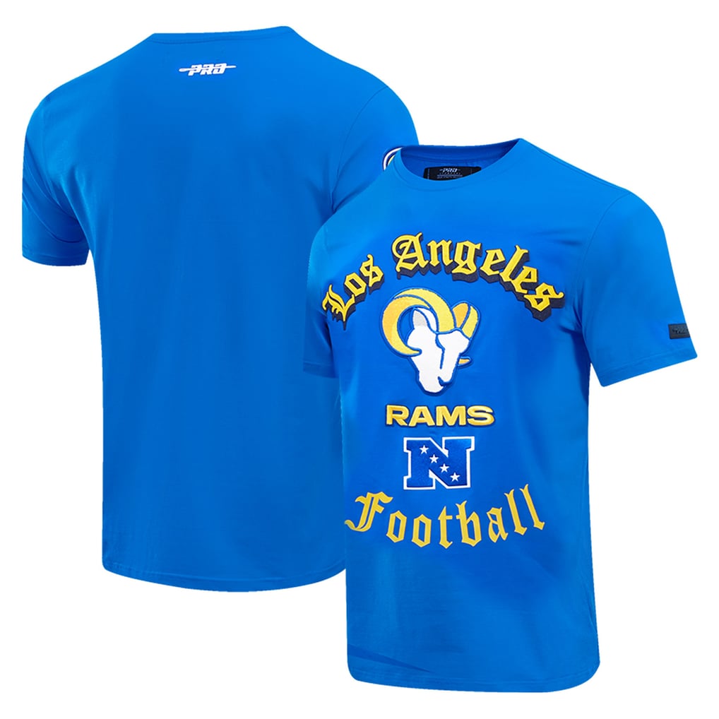 T-shirt LA Rams, Testa Di Montone, Blu Navy E Oro, Unisex, 100% Cotone, Nuova