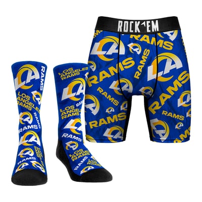  Los Angeles Rams Rock Em All-Over Logo Underwear and Crew Socks Combo Pack - 