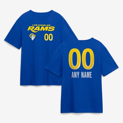 Los Angeles Rams  Touchdown Wordmark Personalized Name & Number T-Shirt - Royal