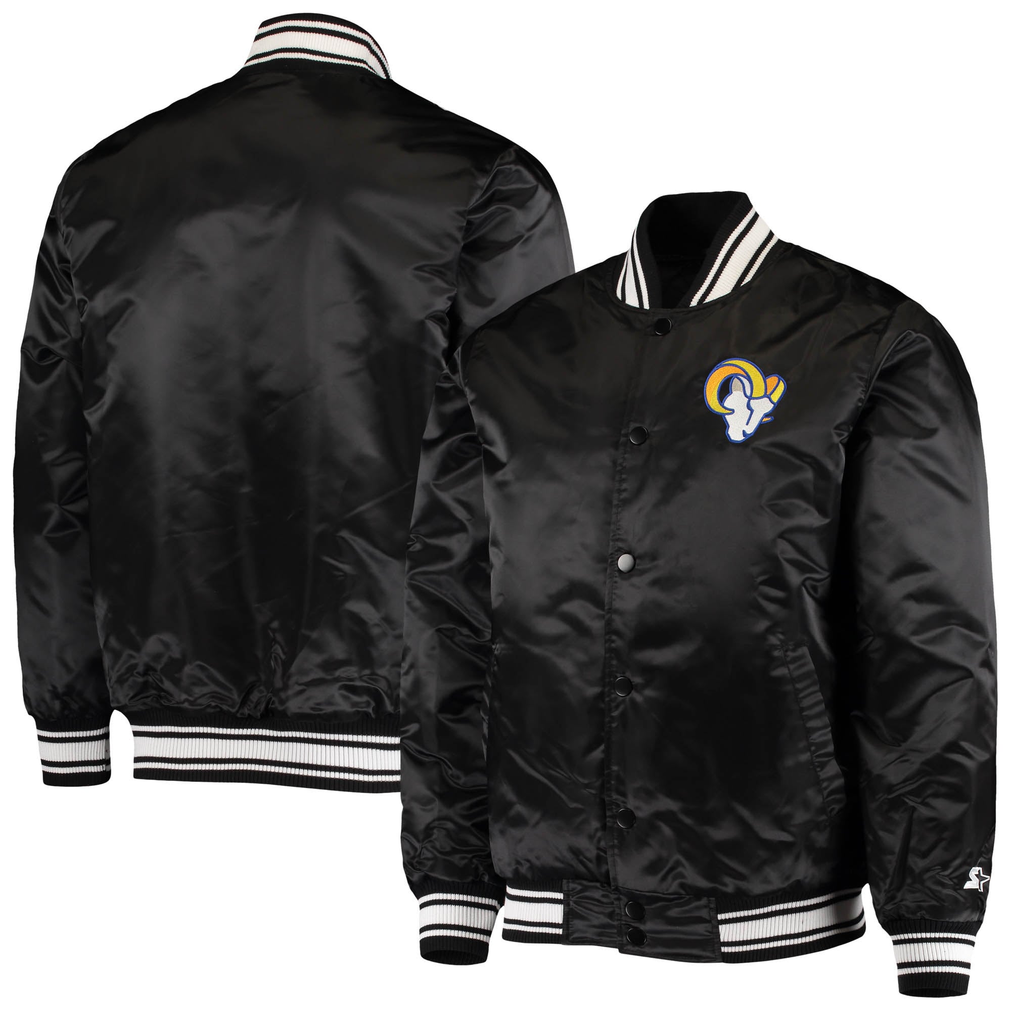 Men's Starter Black Los Angeles Rams Locker Room Satin Varsity