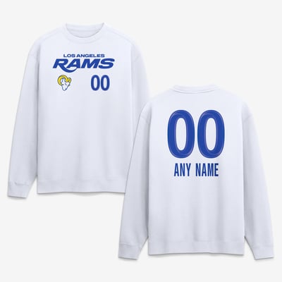 Los Angeles Rams  Touchdown Wordmark Personalized Name & Number Sweatshirt - White