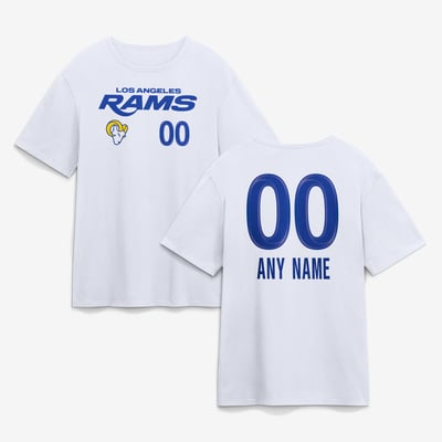 Los Angeles Rams  Touchdown Wordmark Personalized Name & Number T-Shirt - White