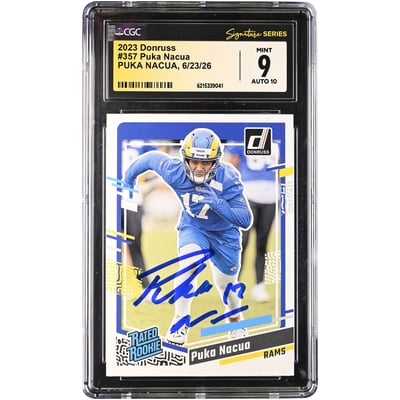 Puka Nacua Los Angeles Rams Autographed 2023 Panini Donruss #357 CGC Fanatics Witnessed Authenticated 9/10 Rookie Card