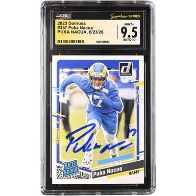 Puka Nacua Los Angeles Rams Autographed 2023 Panini Donruss #357 CGC Fanatics Witnessed Authenticated 9.5/10 Rookie Card