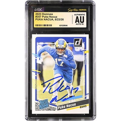 Puka Nacua Los Angeles Rams Autographed 2023 Panini Donruss #357 CGC Fanatics Witnessed Authenticated Auto 10 Rookie Card