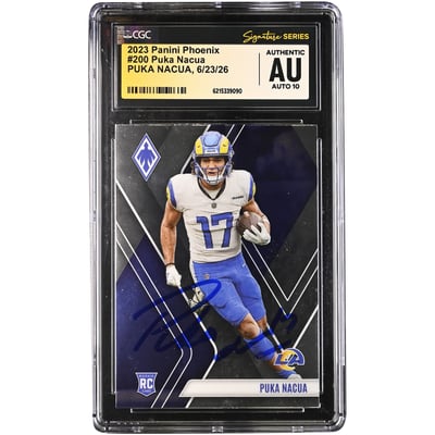 Puka Nacua Los Angeles Rams Autographed 2023 Panini Phoenix #200 CGC Fanatics Witnessed Authenticated Auto 10 Rookie Card