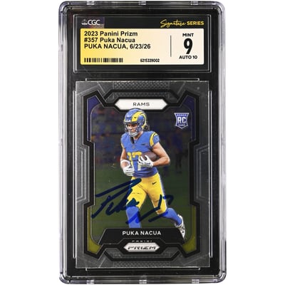 Puka Nacua Los Angeles Rams Autographed 2023 Panini Prizm #357 CGC Fanatics Witnessed Authenticated 9/10 Rookie Card