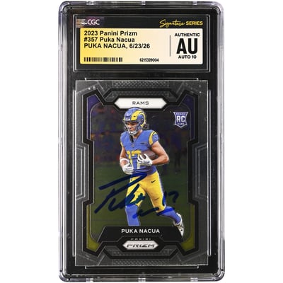 Puka Nacua Los Angeles Rams Autographed 2023 Panini Prizm #357 CGC Fanatics Witnessed Authenticated Auto 10 Rookie Card