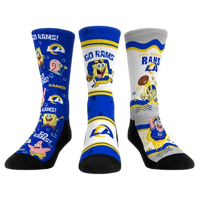  Los Angeles Rams Rock Em Unisex x Nickelodeon Spongebob Squarepants 3-Pack Crew Socks Set - 