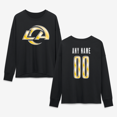 Los Angeles Rams Women's Forged Mascot Personalized Name & Number Long Sleeve T-Shirt - Black