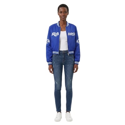Los Angeles Rams FABGATING by Cuce Women's Cropped Team Full-Zip Bomber Jacket - Royal