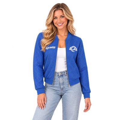 Los Angeles Rams FABGATING by Cuce Women's Crystal Full-Zip Bomber Jacket - Royal
