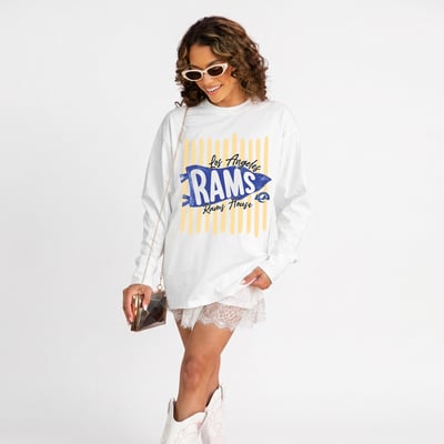 Los Angeles Rams Gameday Couture Women's Rally Stripe Oversized Long Sleeve T-Shirt - White