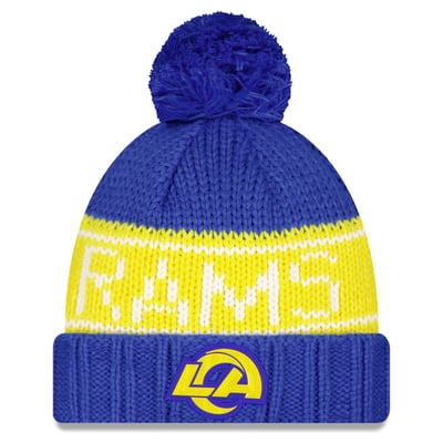 Los Angeles Rams New Era Women's 2026 Sideline Cold Weather  Cuffed Knit Hat with Pom - Royal