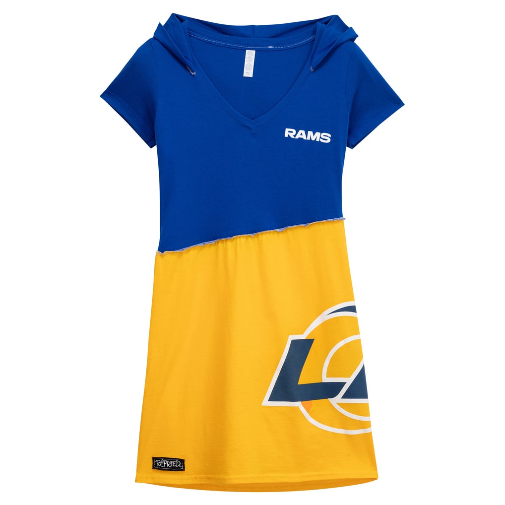 rams jersey dress Women's Refried Apparel Royal/Gold Los Angeles Sustainable Hooded Mini Gold Earrings