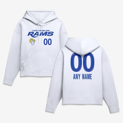 Los Angeles Rams Women's Touchdown Wordmark Personalized Name & Number Hoodie - White
