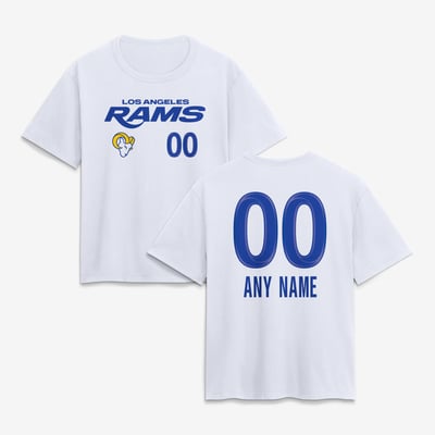 Los Angeles Rams Women's Touchdown Wordmark Personalized Name & Number T-Shirt - White