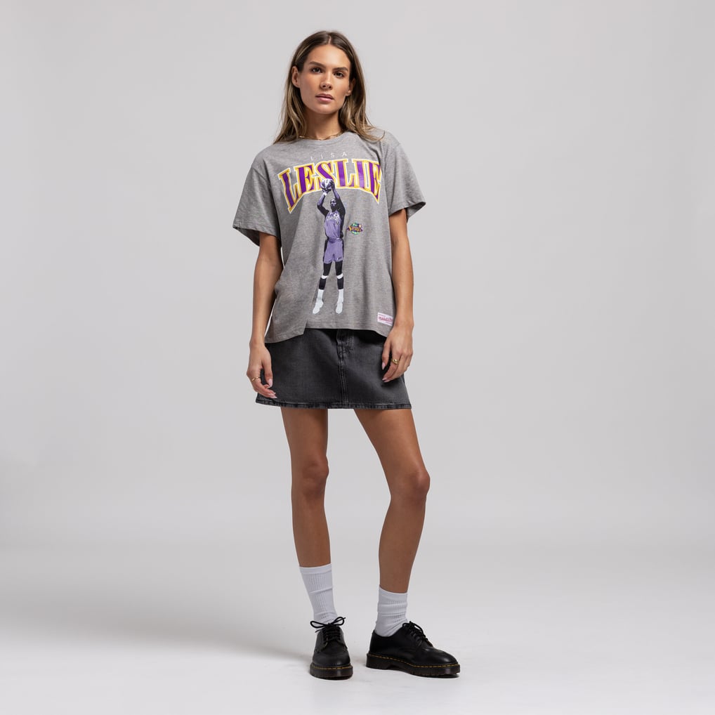 Lisa Leslie Los Angeles Sparks Mitchell & Ness Unisex Player Boyfriend T-Shirt - Heather Gray - Court Origins