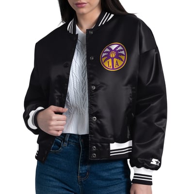 Los Angeles Sparks Starter Women's Arch Stripe Full-Snap Satin Varsity Jacket - Black