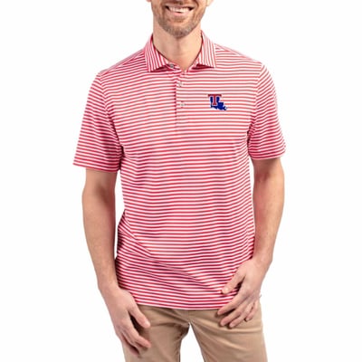  Louisiana Tech Bulldogs Cutter & Buck Virtue Recycled Stripe Featherlight Pique Polo - Red