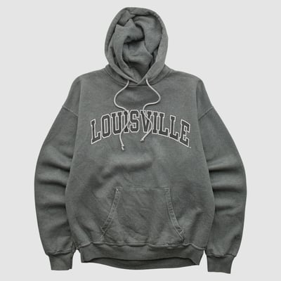 Louisville Cardinals Champion 2000s Hooded Pullover Sweatshirt - Dark Heather Gray - S by Fanatics Real Vintage